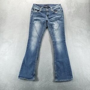 Ariya Jeans Juniors 7 Blue Bootcut Low Rise Distressed Embroidered Stretch Y2K